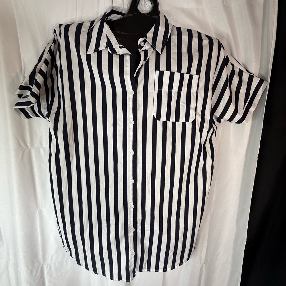 a new day Black and White Casual Button Down Shirt